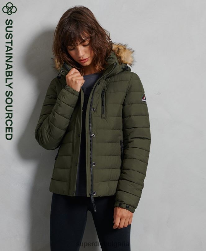 Superdry облекло N00H5607 зелено Жени класическо фуджи яке от изкуствена кожа