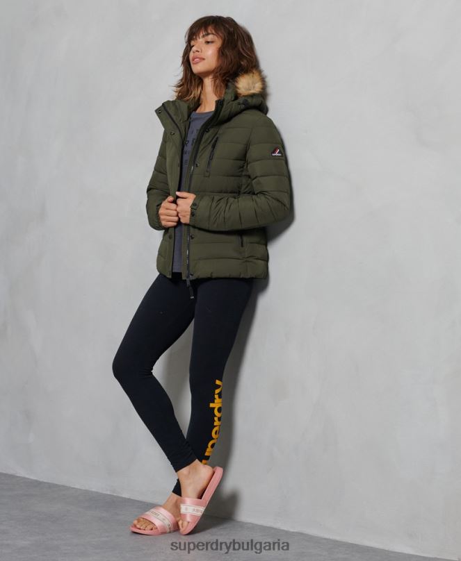 Superdry облекло N00H5607 зелено Жени класическо фуджи яке от изкуствена кожа