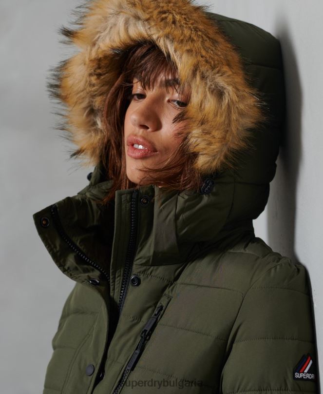 Superdry облекло N00H5607 зелено Жени класическо фуджи яке от изкуствена кожа