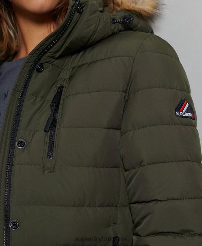 Superdry облекло N00H5607 зелено Жени класическо фуджи яке от изкуствена кожа