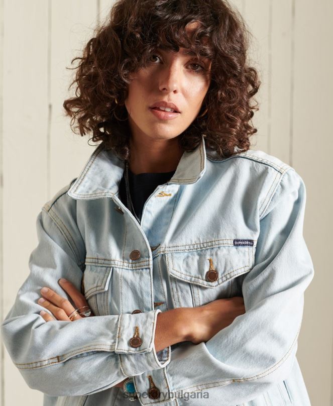 Superdry облекло N00H5615 светло синьо Жени гадже яке на шофьор на камион