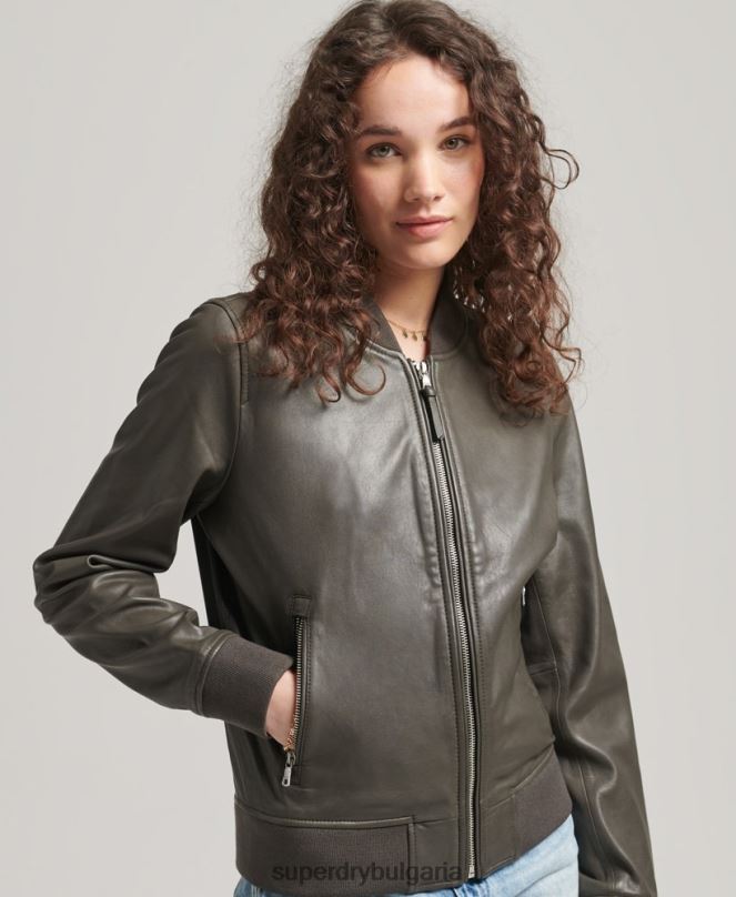 Superdry облекло N00H5620 тъмно сив Жени кожено бомбардировъчно яке