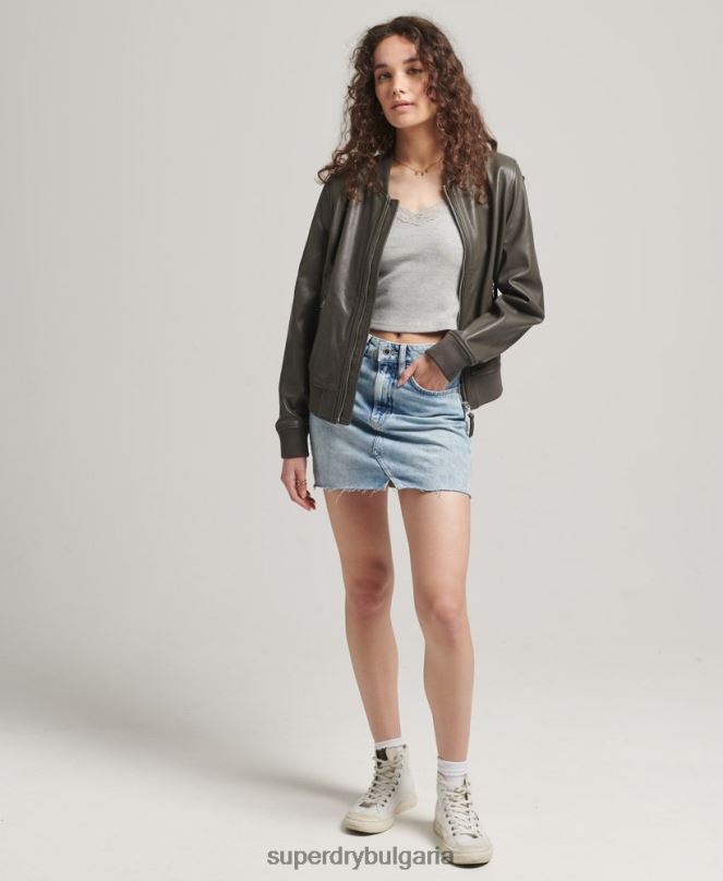 Superdry облекло N00H5620 тъмно сив Жени кожено бомбардировъчно яке