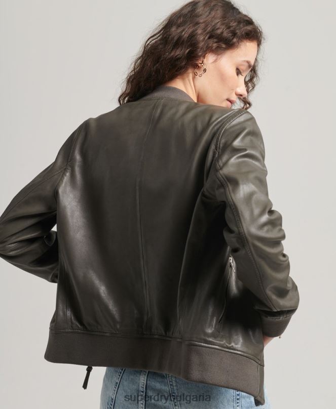 Superdry облекло N00H5620 тъмно сив Жени кожено бомбардировъчно яке