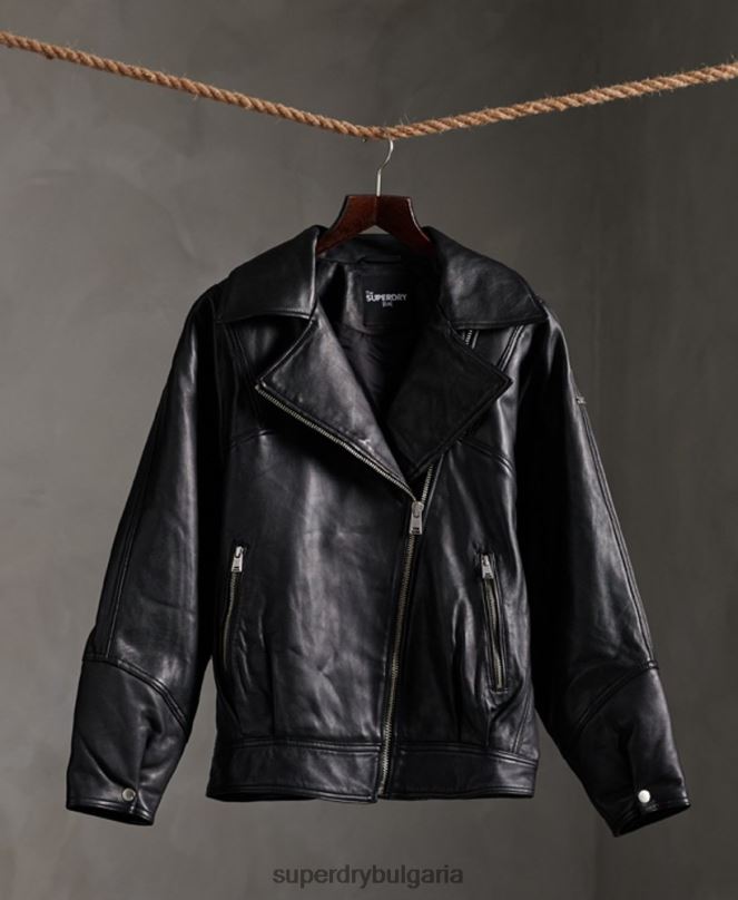 Superdry облекло N00H5623 черен Жени редактиране на хибридно кожено мотоциклетско яке