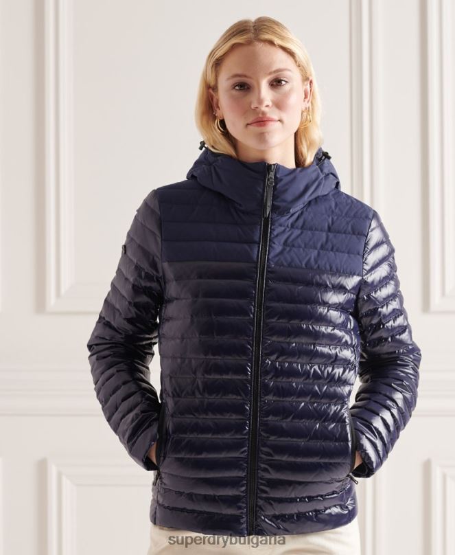 Superdry облекло N00H5635 военноморски флот Жени студийно пухено яке с контрастна сърцевина