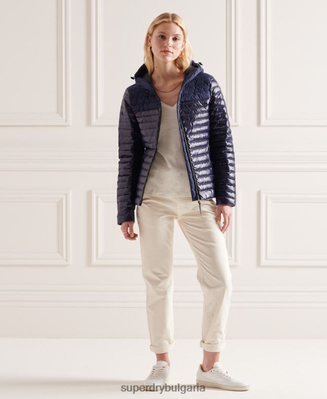 Superdry облекло N00H5635 военноморски флот Жени студийно пухено яке с контрастна сърцевина