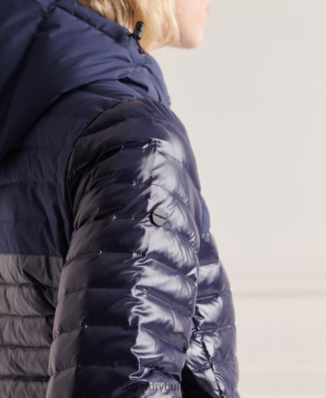 Superdry облекло N00H5635 военноморски флот Жени студийно пухено яке с контрастна сърцевина