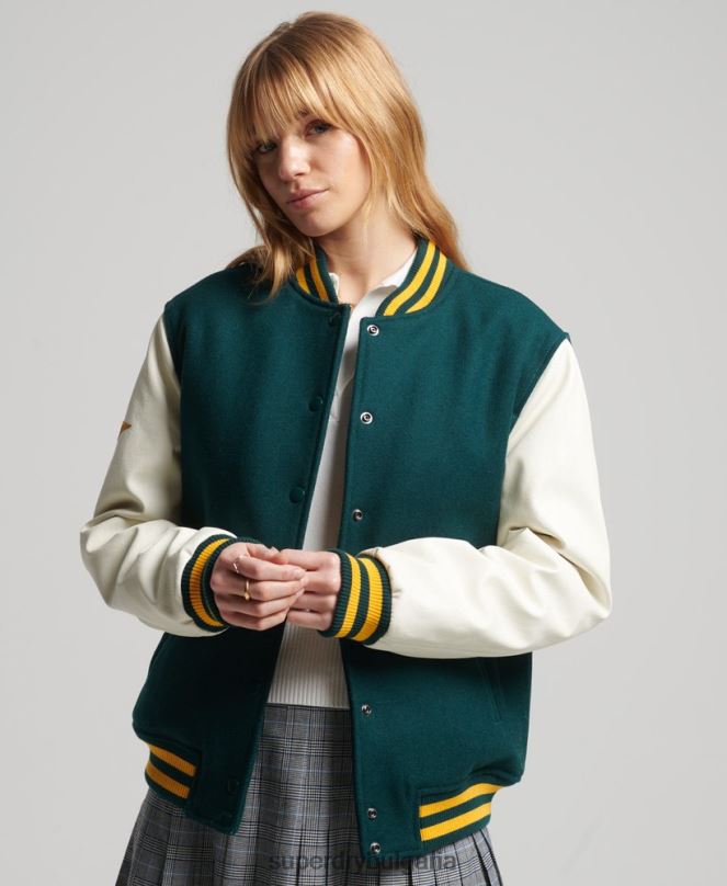 Superdry облекло N00H5636 зелено Жени бомбър яке от колежански университет