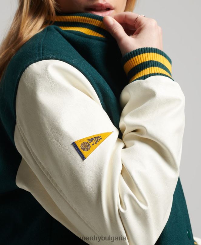 Superdry облекло N00H5636 зелено Жени бомбър яке от колежански университет
