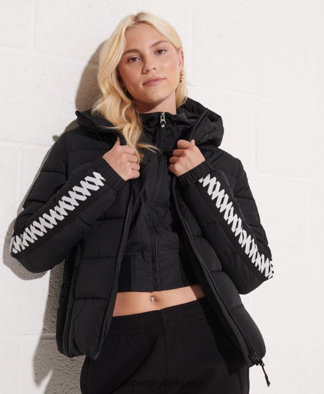 Superdry облекло N00H5649 черен Жени код лого лента духове пухено яке