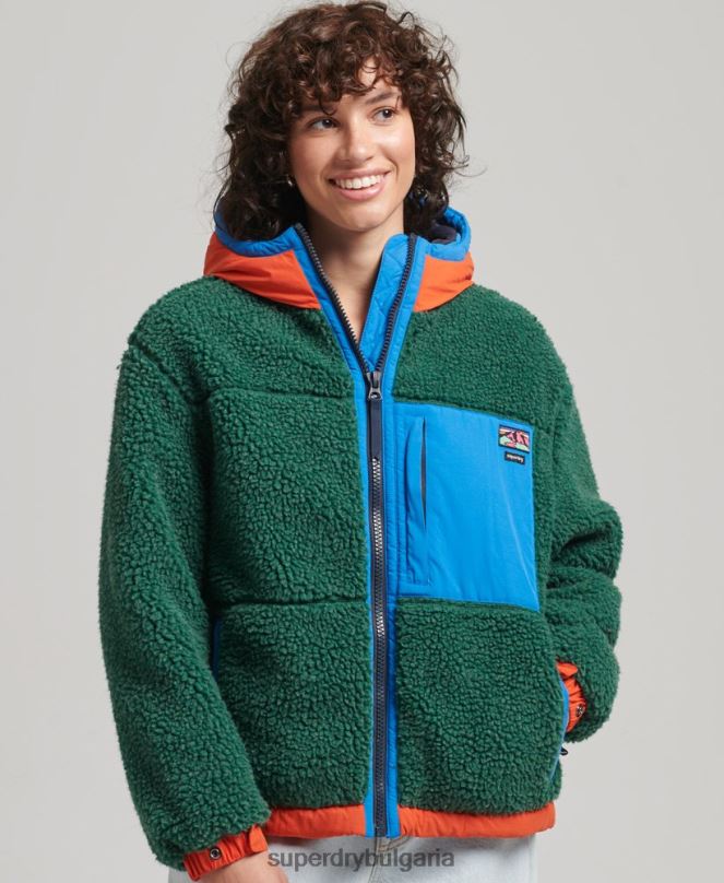 Superdry облекло N00H5658 зелено Жени яке шерпа с качулка