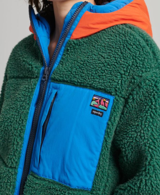 Superdry облекло N00H5658 зелено Жени яке шерпа с качулка