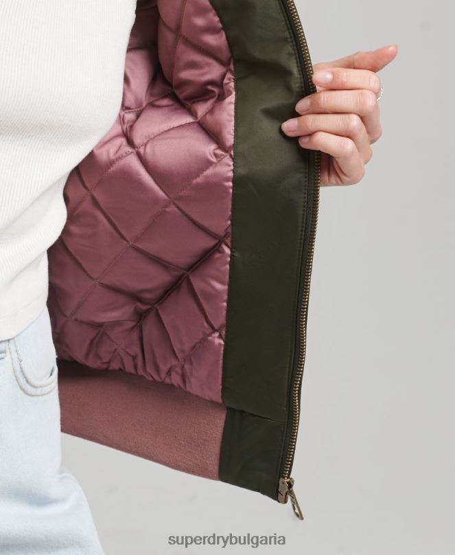 Superdry облекло N00H5660 зелено Жени сукаджан бродирано бомбър яке