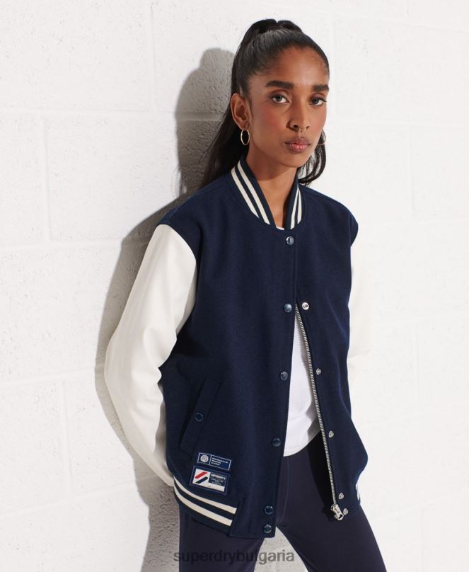 Superdry облекло N00H5662 военноморски флот Жени вълнено университетско бейзболно яке