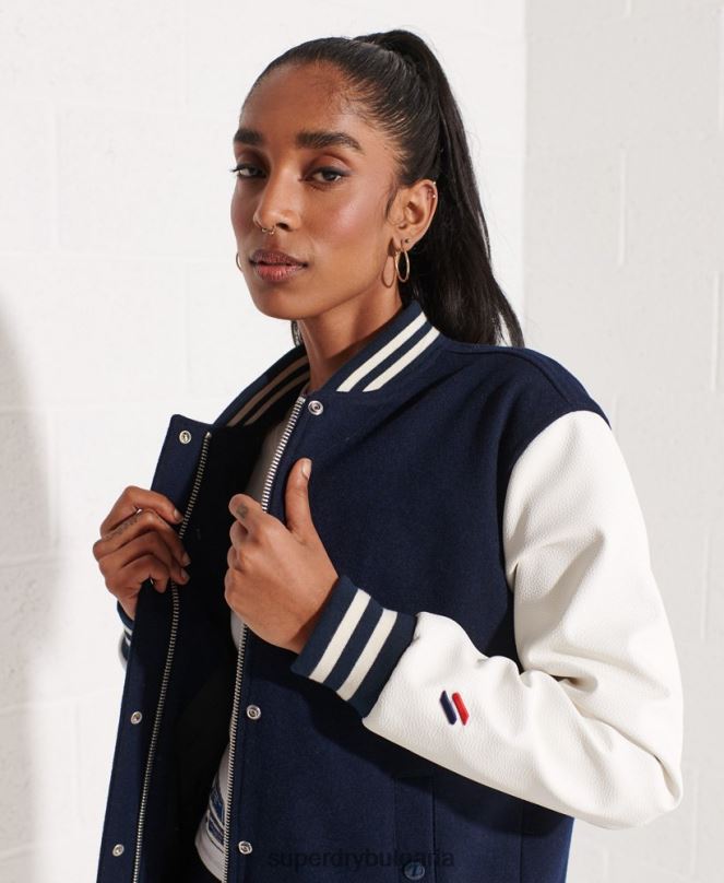 Superdry облекло N00H5662 военноморски флот Жени вълнено университетско бейзболно яке