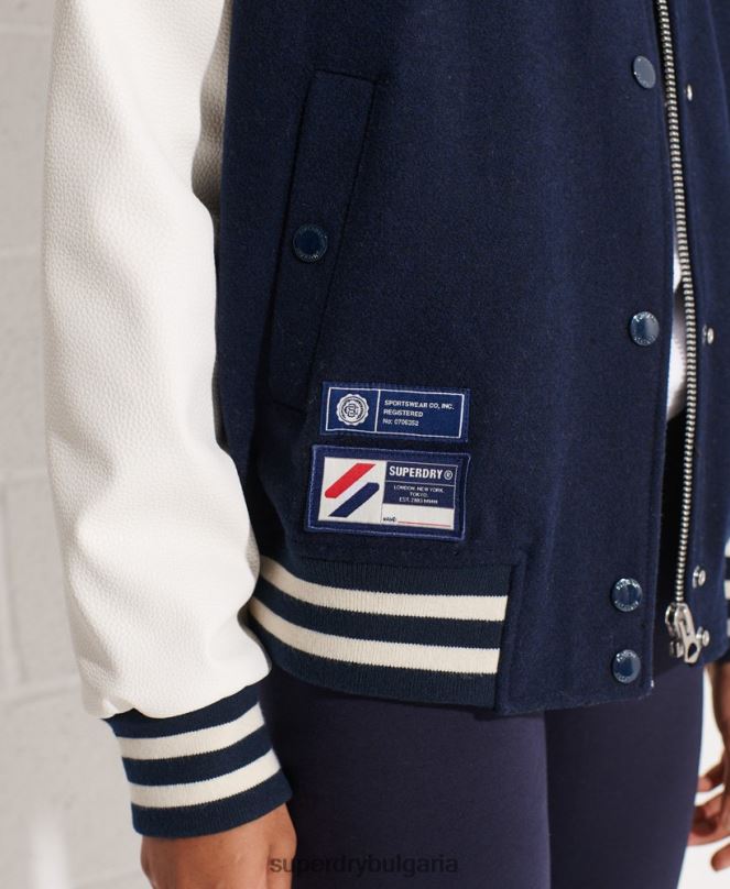 Superdry облекло N00H5662 военноморски флот Жени вълнено университетско бейзболно яке