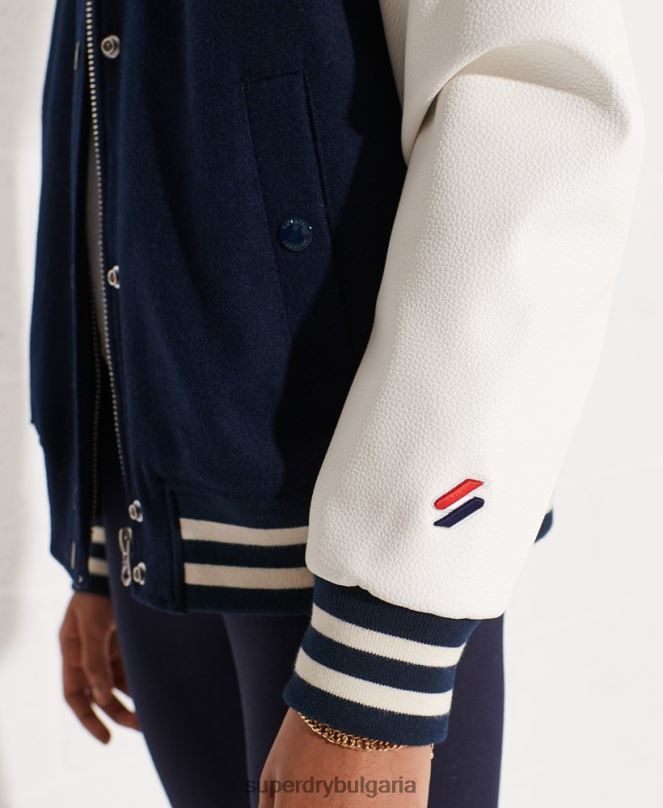 Superdry облекло N00H5662 военноморски флот Жени вълнено университетско бейзболно яке