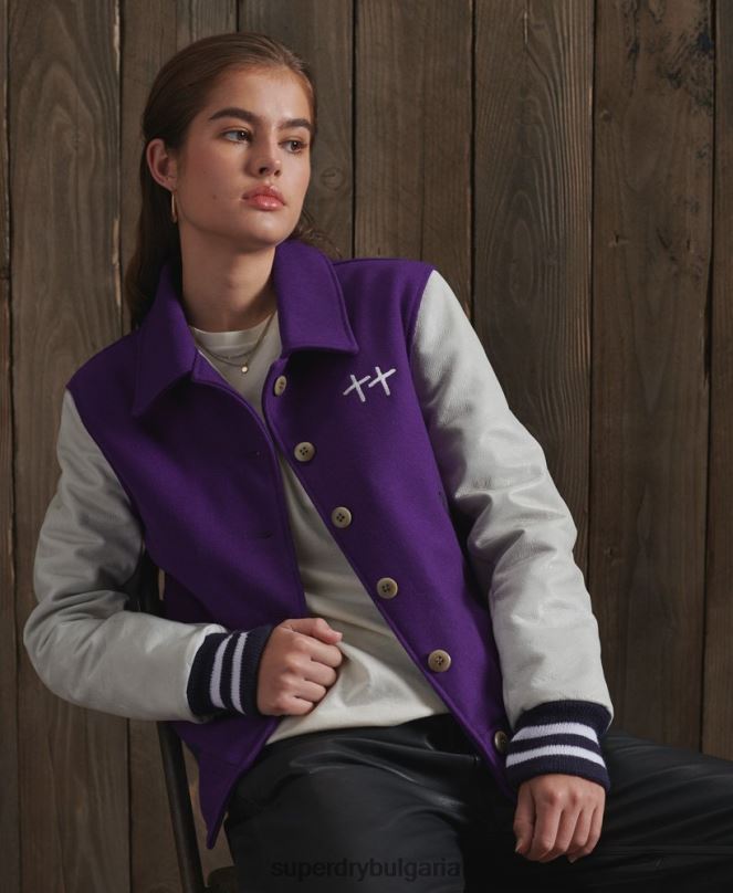 Superdry облекло N00H5664 лилаво Жени университетско яке от суха кожа в ограничено издание