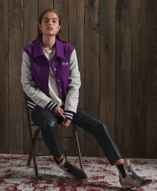 Superdry облекло N00H5664 лилаво Жени университетско яке от суха кожа в ограничено издание