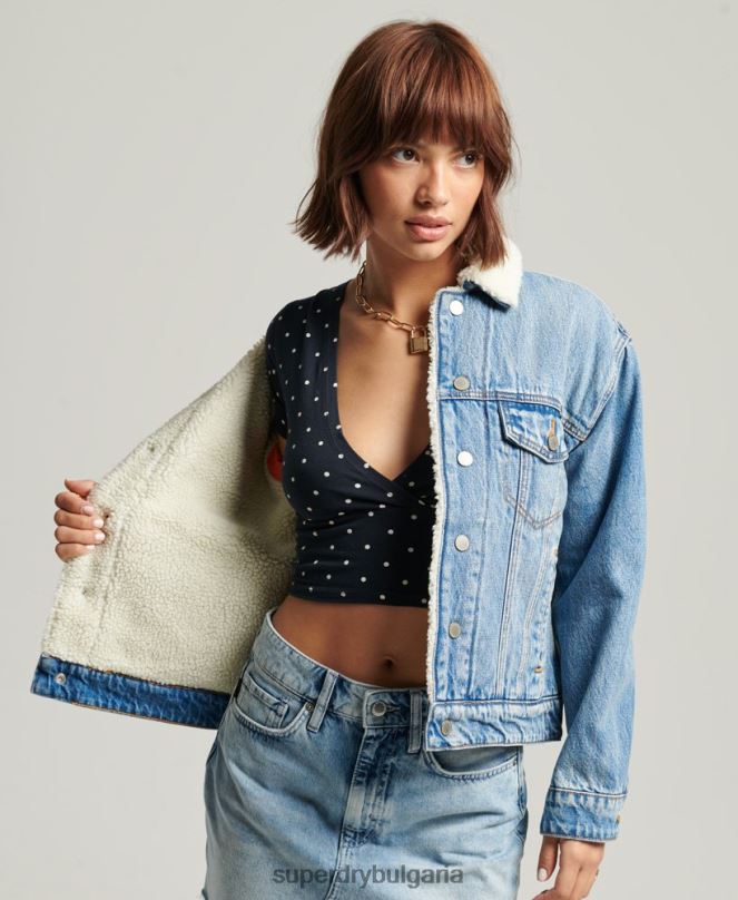 Superdry облекло N00H5680 светло синьо Жени гадже шерпа яке
