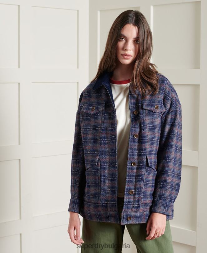 Superdry облекло N00H5686 син Жени ограничено издание сухо късо вълнено яке