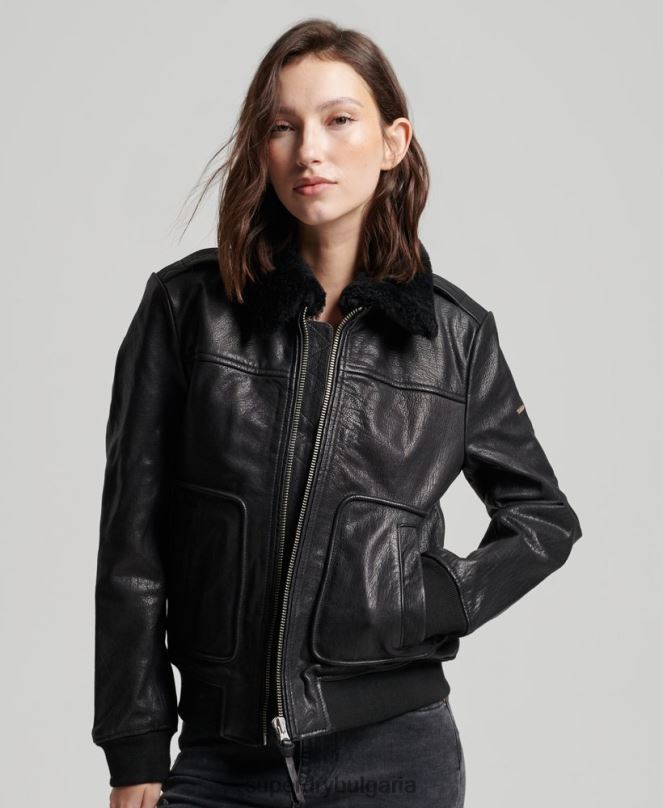 Superdry облекло N00H5702 черен Жени авиаторско кожено яке
