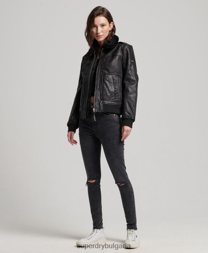 Superdry облекло N00H5702 черен Жени авиаторско кожено яке