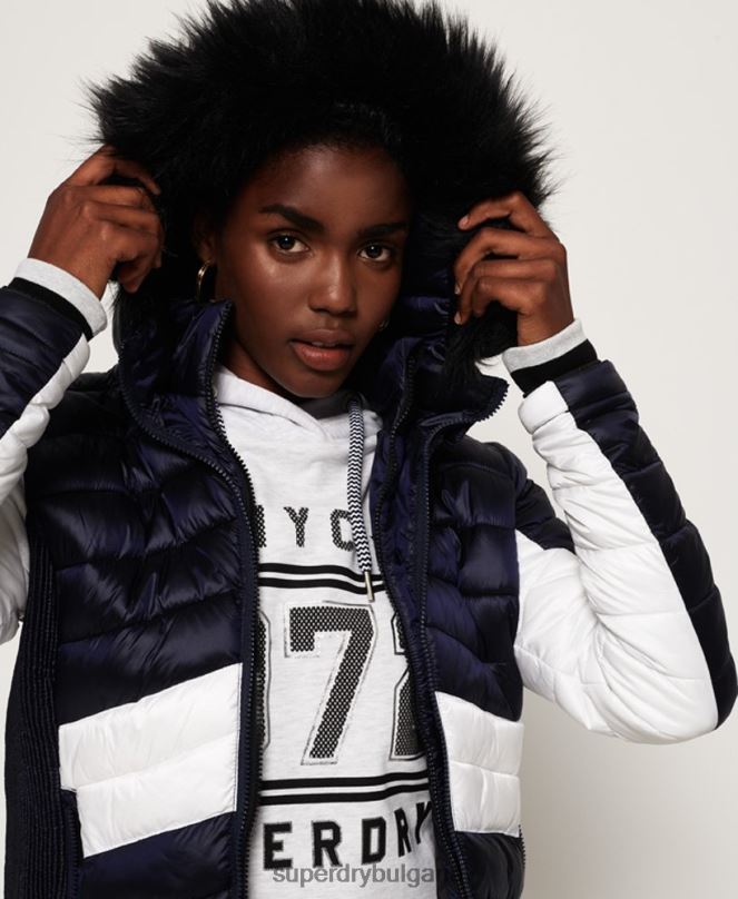 Superdry облекло N00H5703 военноморски флот Жени офшорно луксозно шевронно яке fuji