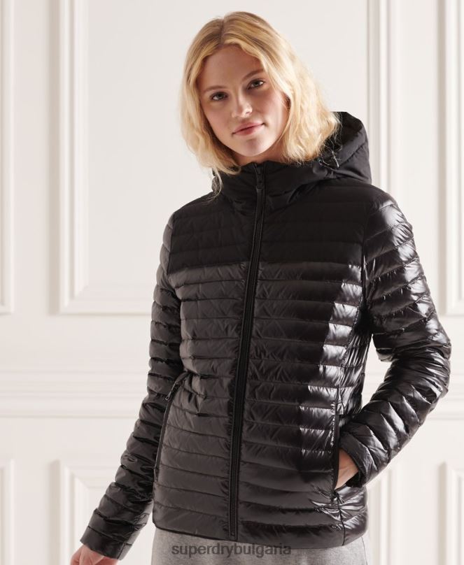 Superdry облекло N00H5710 черен Жени студийно пухено яке с контрастна сърцевина