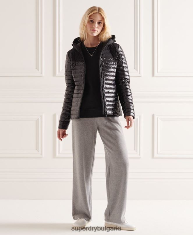 Superdry облекло N00H5710 черен Жени студийно пухено яке с контрастна сърцевина