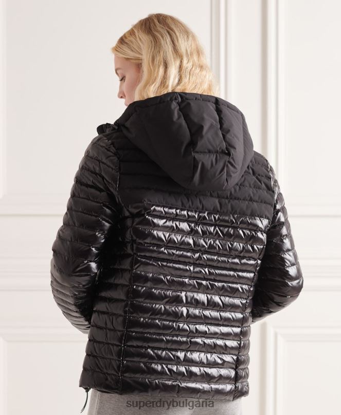 Superdry облекло N00H5710 черен Жени студийно пухено яке с контрастна сърцевина