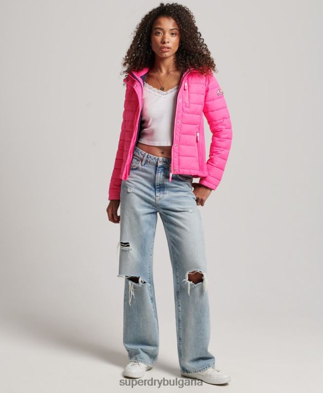 Superdry облекло N00H5720 розово Жени тънко яке с качулка с двоен цип fuji
