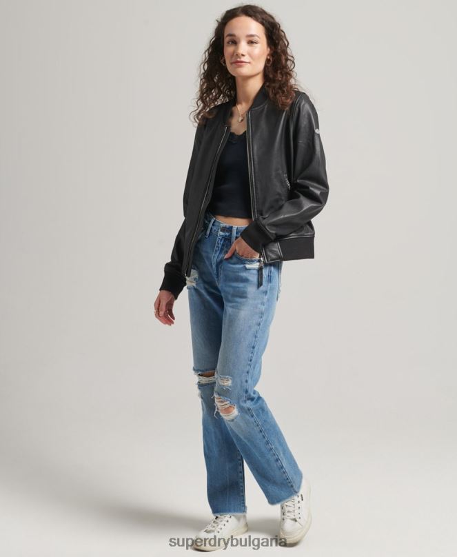 Superdry облекло N00H5723 черен Жени кожено бомбардировъчно яке