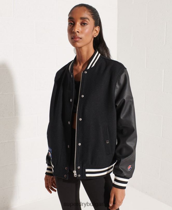Superdry облекло N00H5726 черен Жени вълнено университетско бейзболно яке