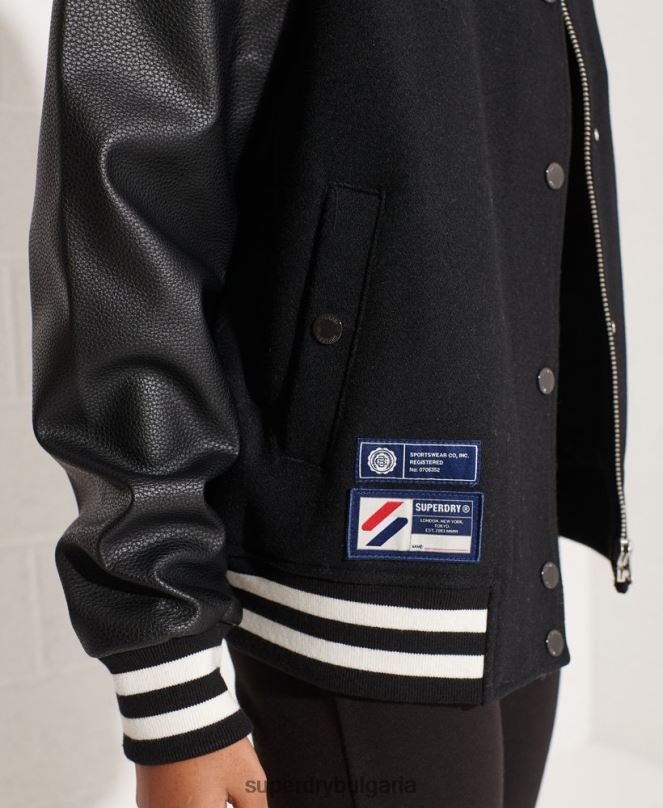 Superdry облекло N00H5726 черен Жени вълнено университетско бейзболно яке