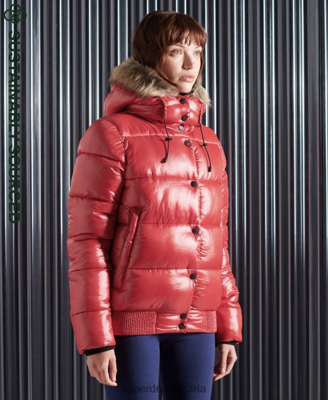 Superdry облекло N00H5739 червен Жени яке с висок блясък toya бомбър