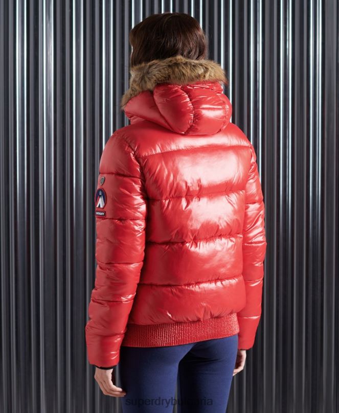 Superdry облекло N00H5739 червен Жени яке с висок блясък toya бомбър