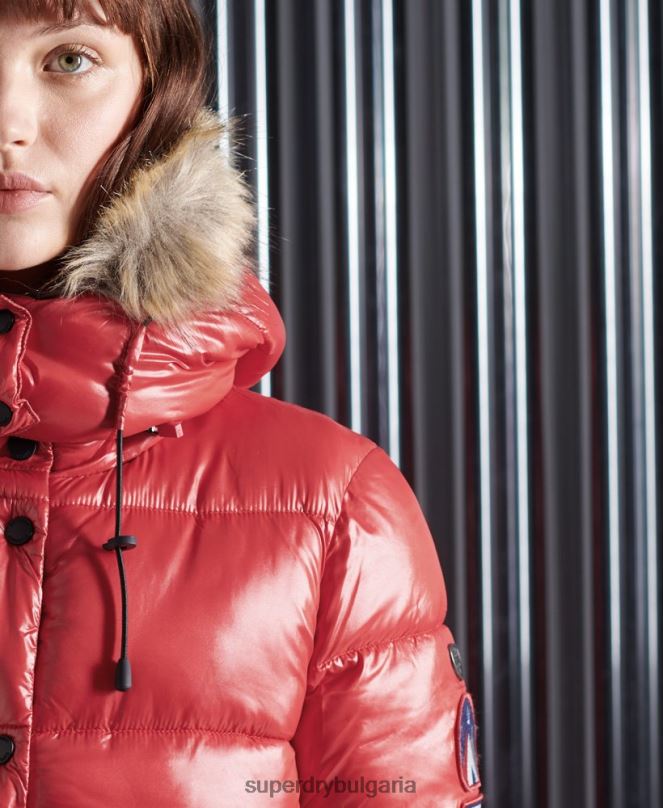 Superdry облекло N00H5739 червен Жени яке с висок блясък toya бомбър