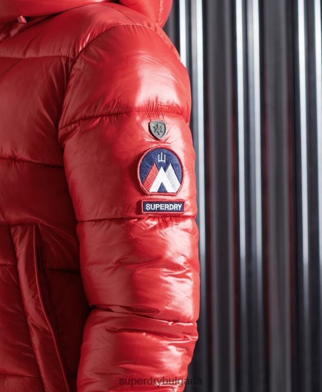 Superdry облекло N00H5739 червен Жени яке с висок блясък toya бомбър
