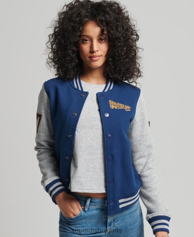 Superdry облекло N00H5751 военноморски флот Жени ретро колегиално бейзболно фланелко бомбър яке