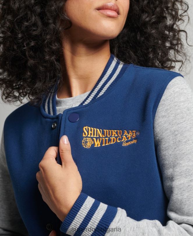 Superdry облекло N00H5751 военноморски флот Жени ретро колегиално бейзболно фланелко бомбър яке