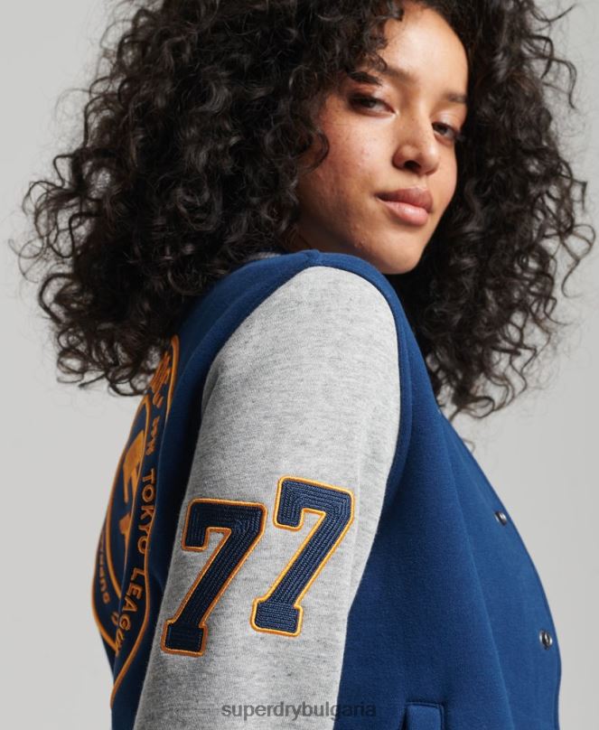 Superdry облекло N00H5751 военноморски флот Жени ретро колегиално бейзболно фланелко бомбър яке