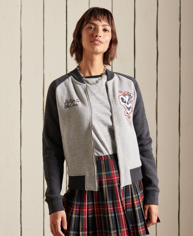 Superdry облекло N00H5839 сиво Жени бомбър яке от трико от трико