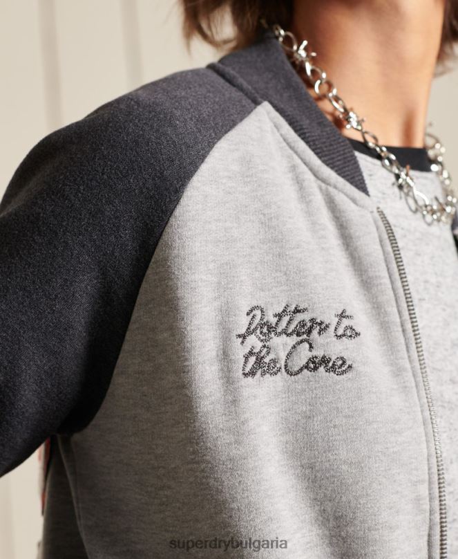 Superdry облекло N00H5839 сиво Жени бомбър яке от трико от трико