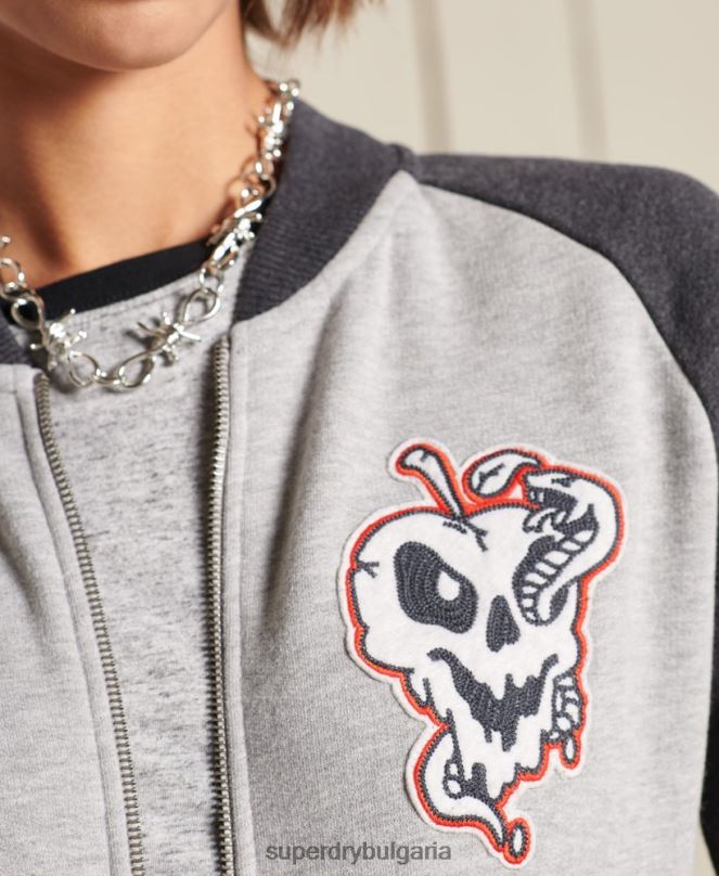 Superdry облекло N00H5839 сиво Жени бомбър яке от трико от трико