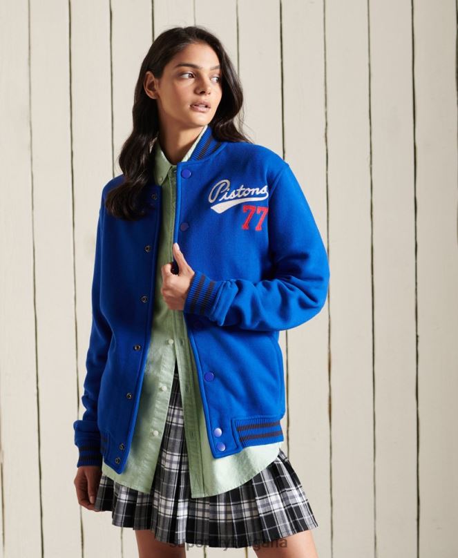 Superdry облекло N00H5895 син Жени голямо яке от колежанска фланелка тип бомбър