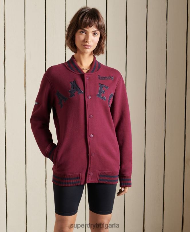 Superdry облекло N00H5922 лилаво Жени голямо яке от колежанска фланелка тип бомбър