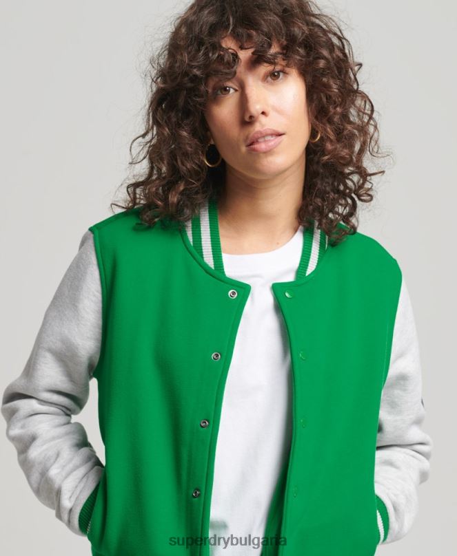 Superdry облекло N00H5943 зелено Жени винтидж бомбър яке от университетско трико