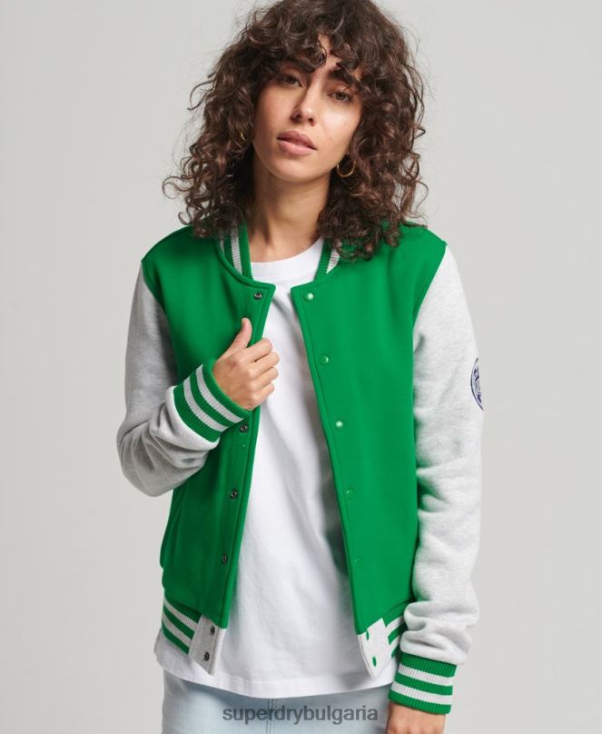 Superdry облекло N00H5943 зелено Жени винтидж бомбър яке от университетско трико